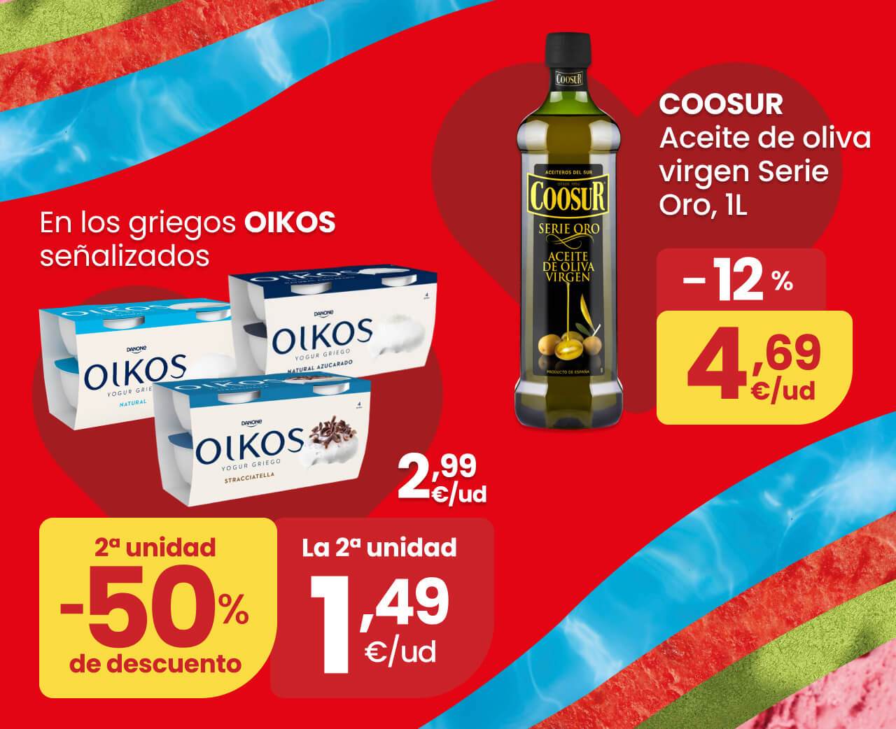 En los griegos OIKOS señalizados 2.99€/ud. COOSUR Aceite de oliva virgen Serie Oro, 1L 4,69€/ud.